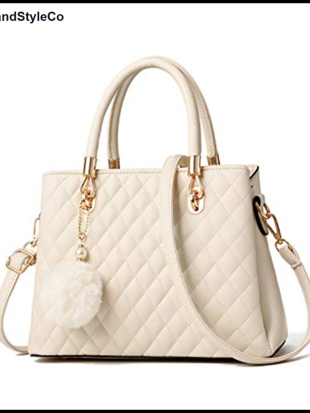 PU Leather Satchel Top-Handle Handbag with Pompon